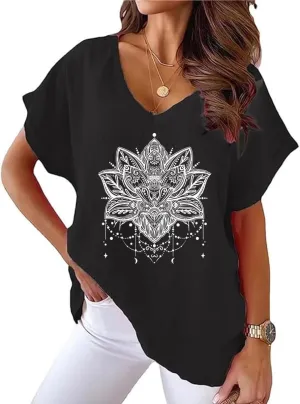 Women Cotton Linen Tops Causal Summer Short Sleeve Oversized T Shirts V Neck Loose Blouses