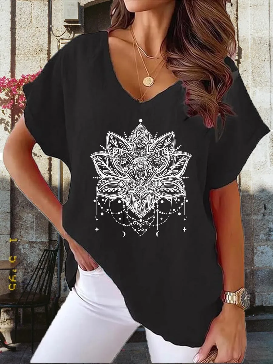 Women Cotton Linen Tops Causal Summer Short Sleeve Oversized T Shirts V Neck Loose Blouses