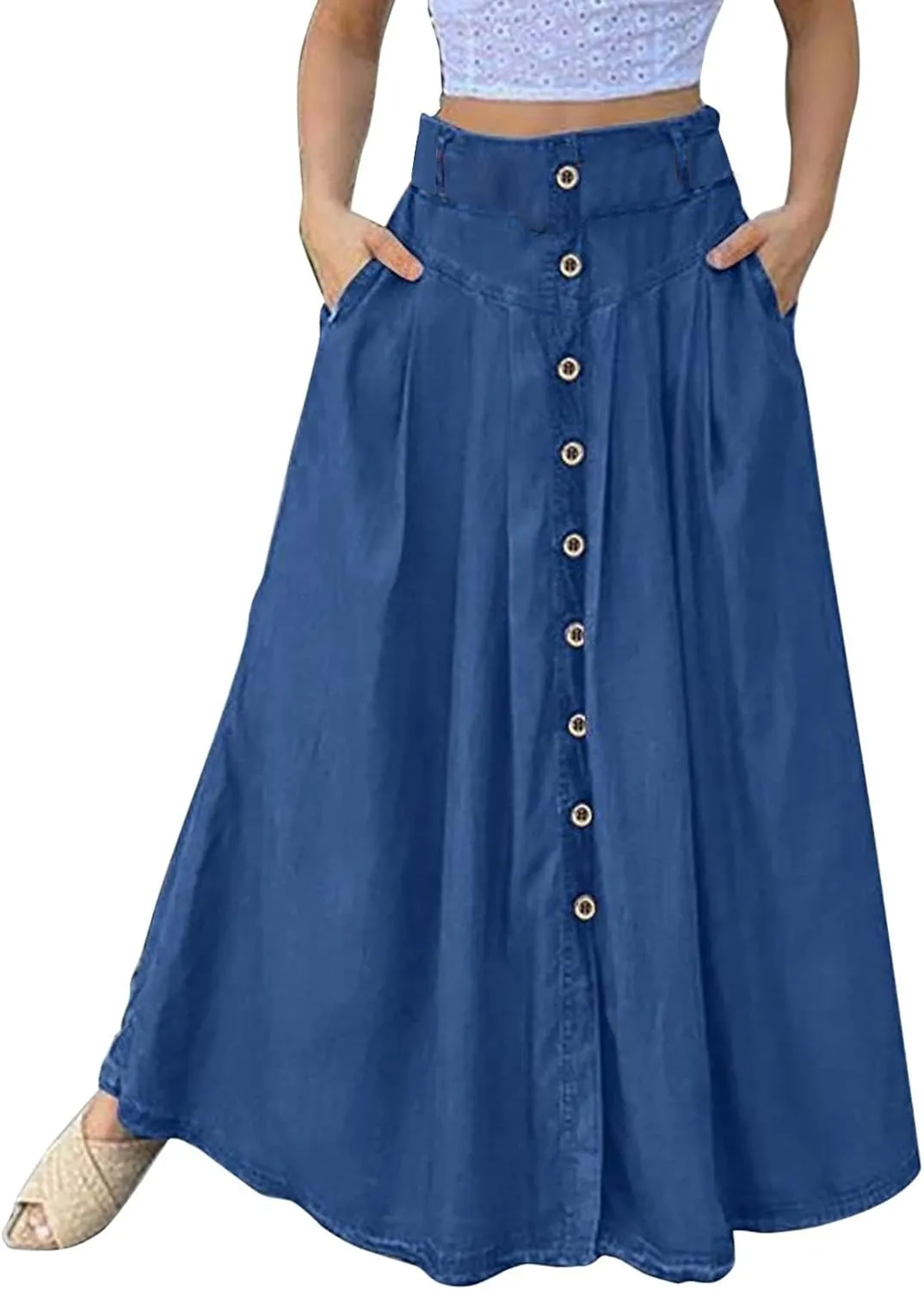 Women Floral Print Boho Maxi Skirt Elastic High Waist Tiered Pleated Flowy Long Summer Casual Skirt
