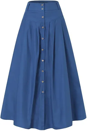 Women Floral Print Boho Maxi Skirt Elastic High Waist Tiered Pleated Flowy Long Summer Casual Skirt
