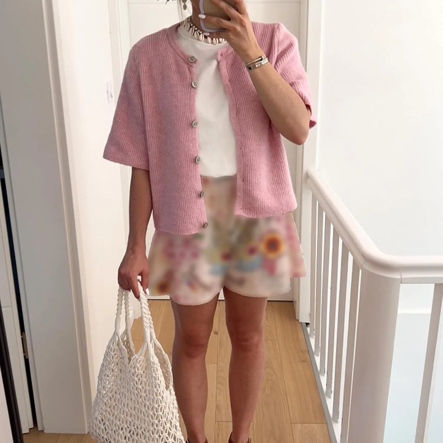 Women Knitted Button Down Short Sleeve Tops Y2K Solid Color Crew Neck Relaxed Sweater Cardigan Going Out Knit Tops
