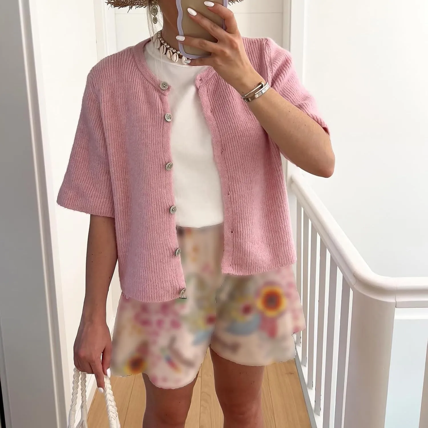 Women Knitted Button Down Short Sleeve Tops Y2K Solid Color Crew Neck Relaxed Sweater Cardigan Going Out Knit Tops