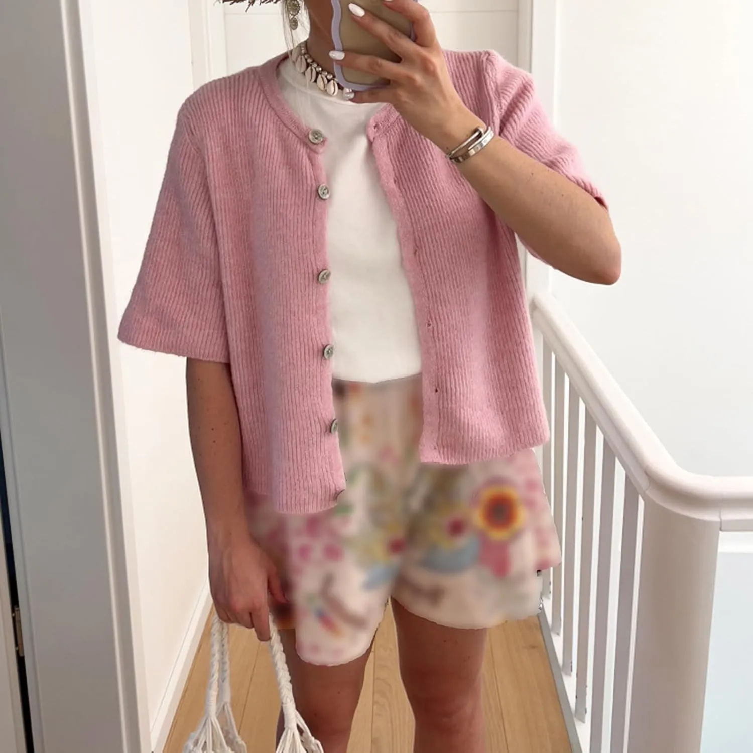 Women Knitted Button Down Short Sleeve Tops Y2K Solid Color Crew Neck Relaxed Sweater Cardigan Going Out Knit Tops