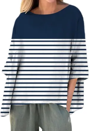 Women's 3/4 Sleeve Cotton Linen Blouses Top T-Shirt Shirts Casual Summer Crew Neck Tunic Tops Loose Tshirts Side Slit