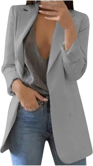 Womens Blazers 2024 Fall Bussiness,Casual Long Sleeve Button Open Front Suit Jackets, Work Clothes with Pockets