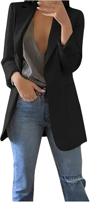 Womens Blazers 2024 Fall Bussiness,Casual Long Sleeve Button Open Front Suit Jackets, Work Clothes with Pockets