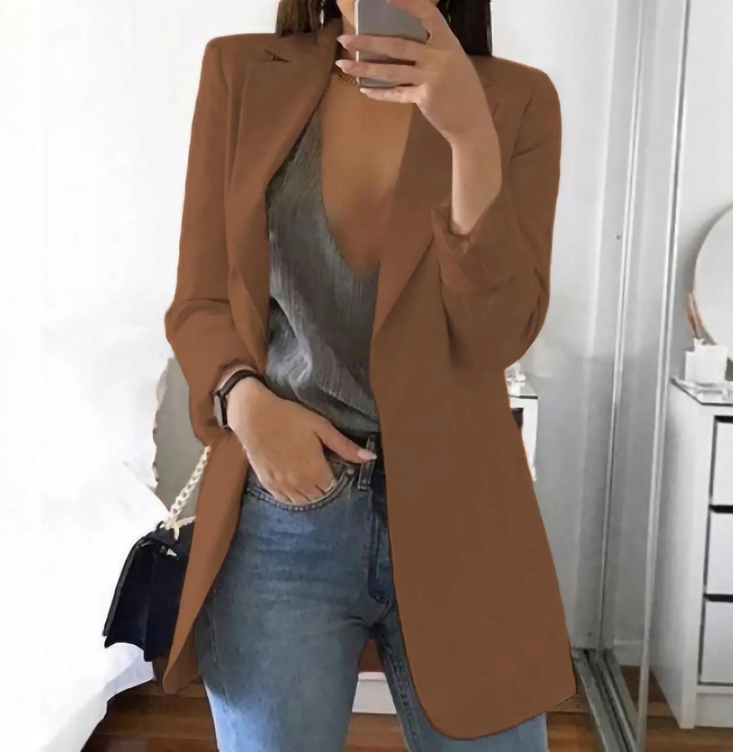 Womens Blazers 2024 Fall Bussiness,Casual Long Sleeve Button Open Front Suit Jackets, Work Clothes with Pockets