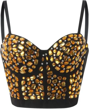 Women's Bustier Rhinestone Diamond Tank Push Up Bustier Brilliant Diamond Shiny Cami Bodysuit Beaded Sequins Sexy Top