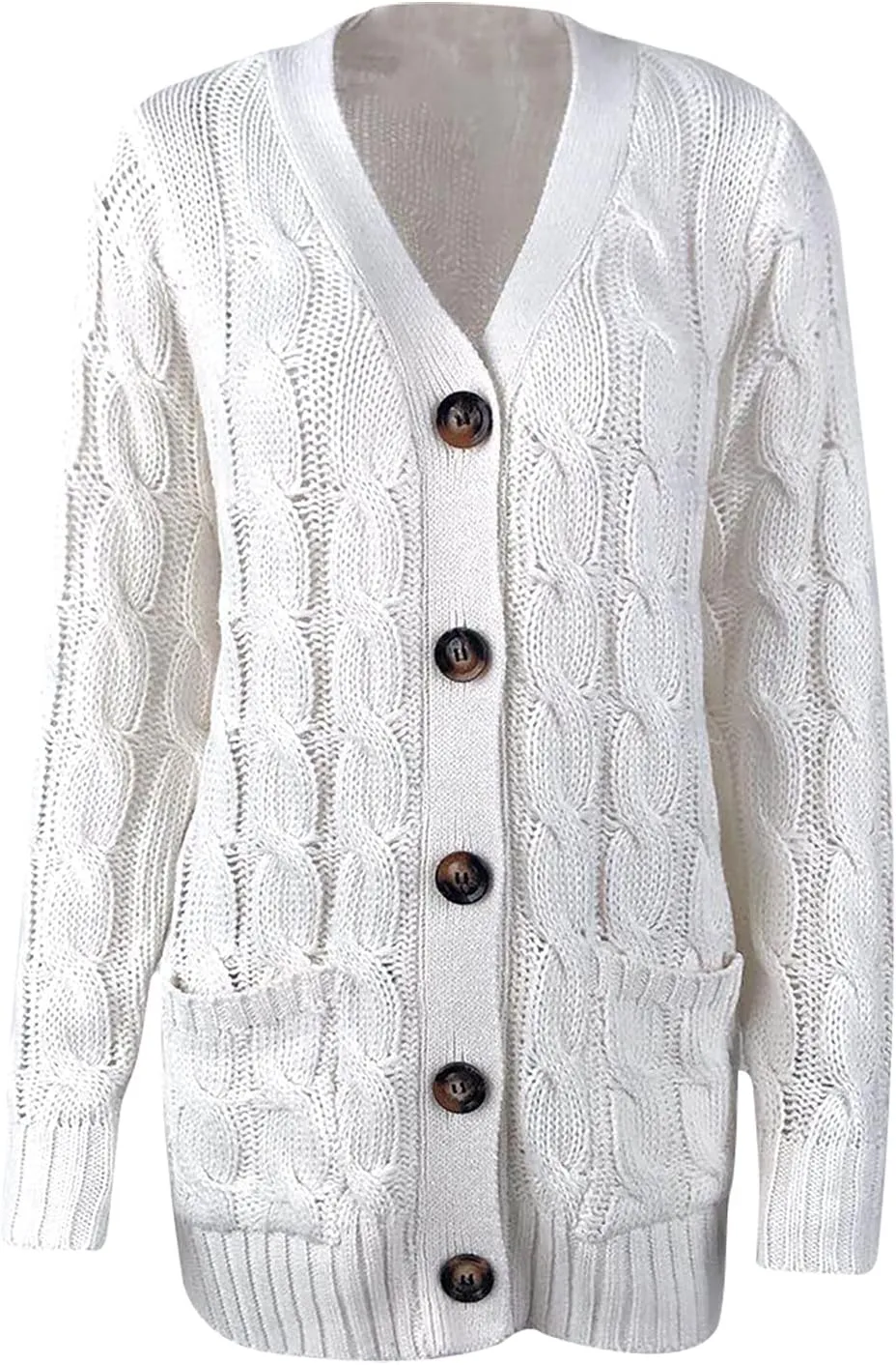 Womens Cable Knit Cotton Cardigan Sweaters Button V Neck Open Front Midi Sweater Jacket Winter Chunky Sweater Coat