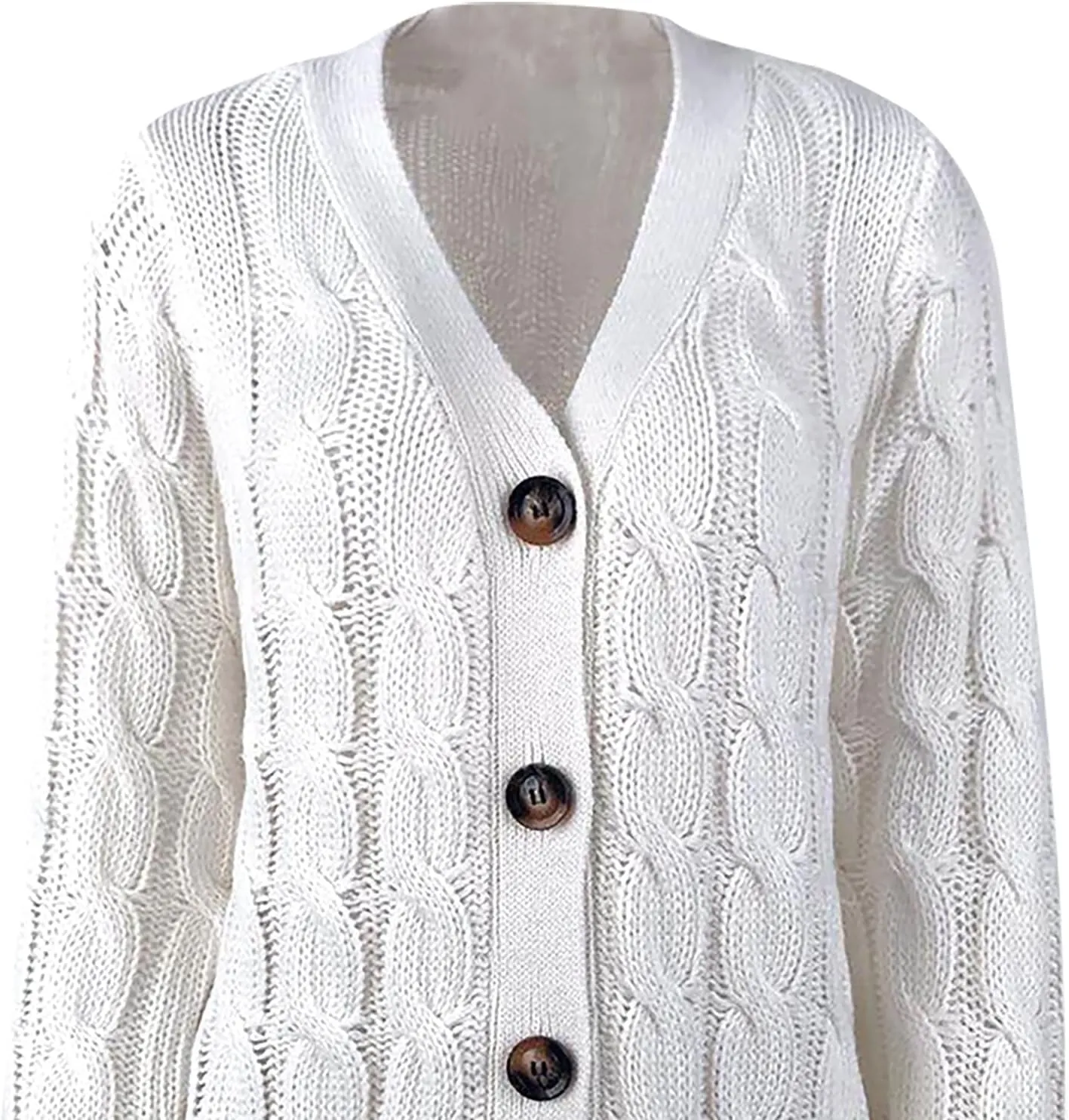 Womens Cable Knit Cotton Cardigan Sweaters Button V Neck Open Front Midi Sweater Jacket Winter Chunky Sweater Coat