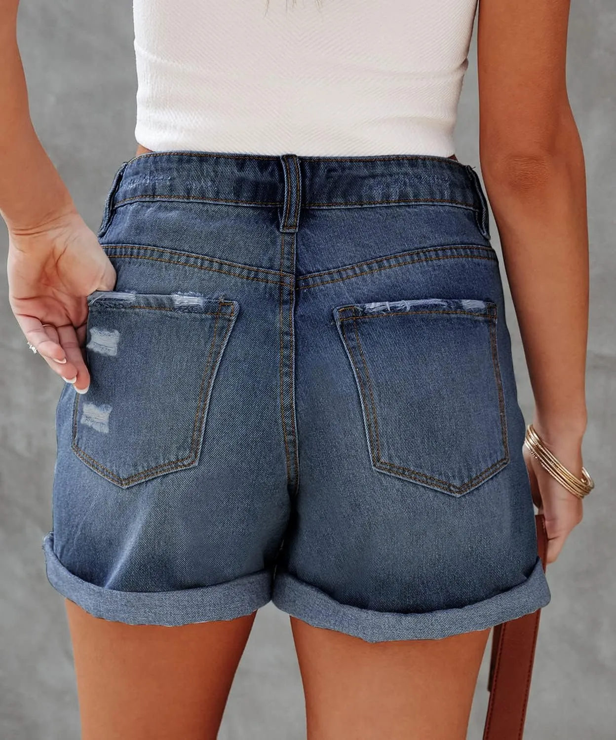 Womens Casual Stretch Denim Jean Shorts with Button Pockets for Summer