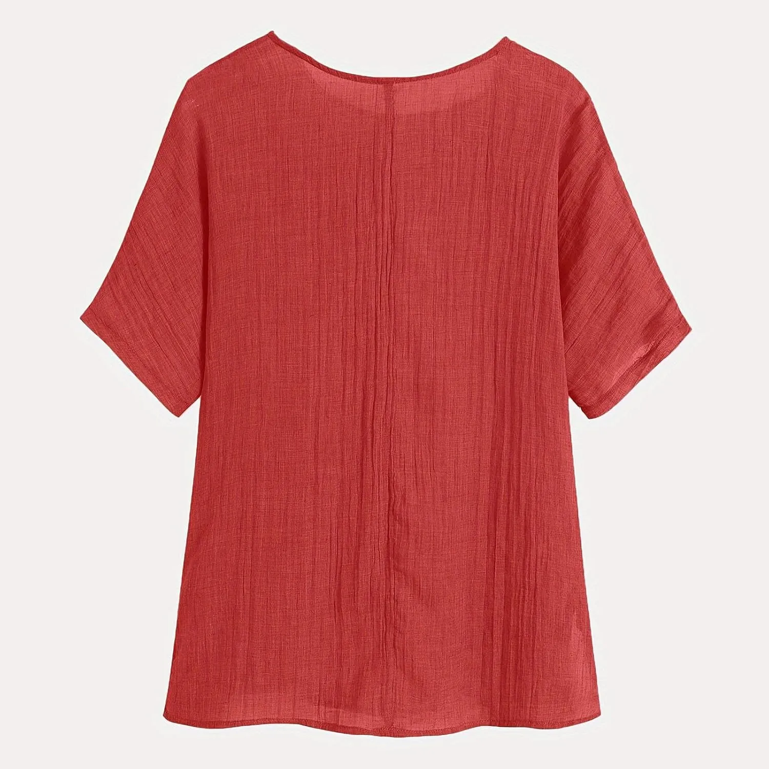 Women's Casual Summer Tops Cotton Linen Short Sleeve Shirts Fashion Print Round Neck T Shirt Loose Blouses