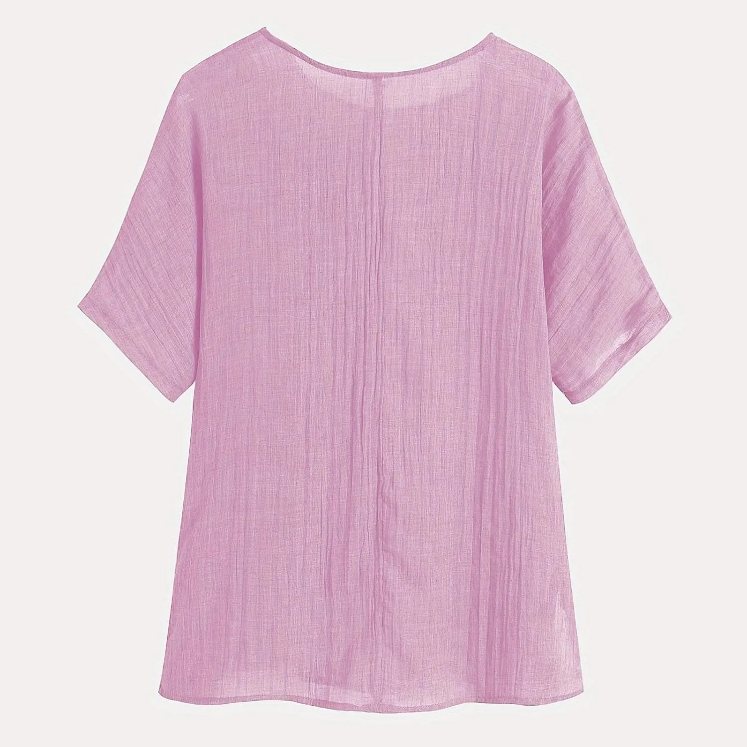 Women's Casual Summer Tops Cotton Linen Short Sleeve Shirts Fashion Print Round Neck T Shirt Loose Blouses