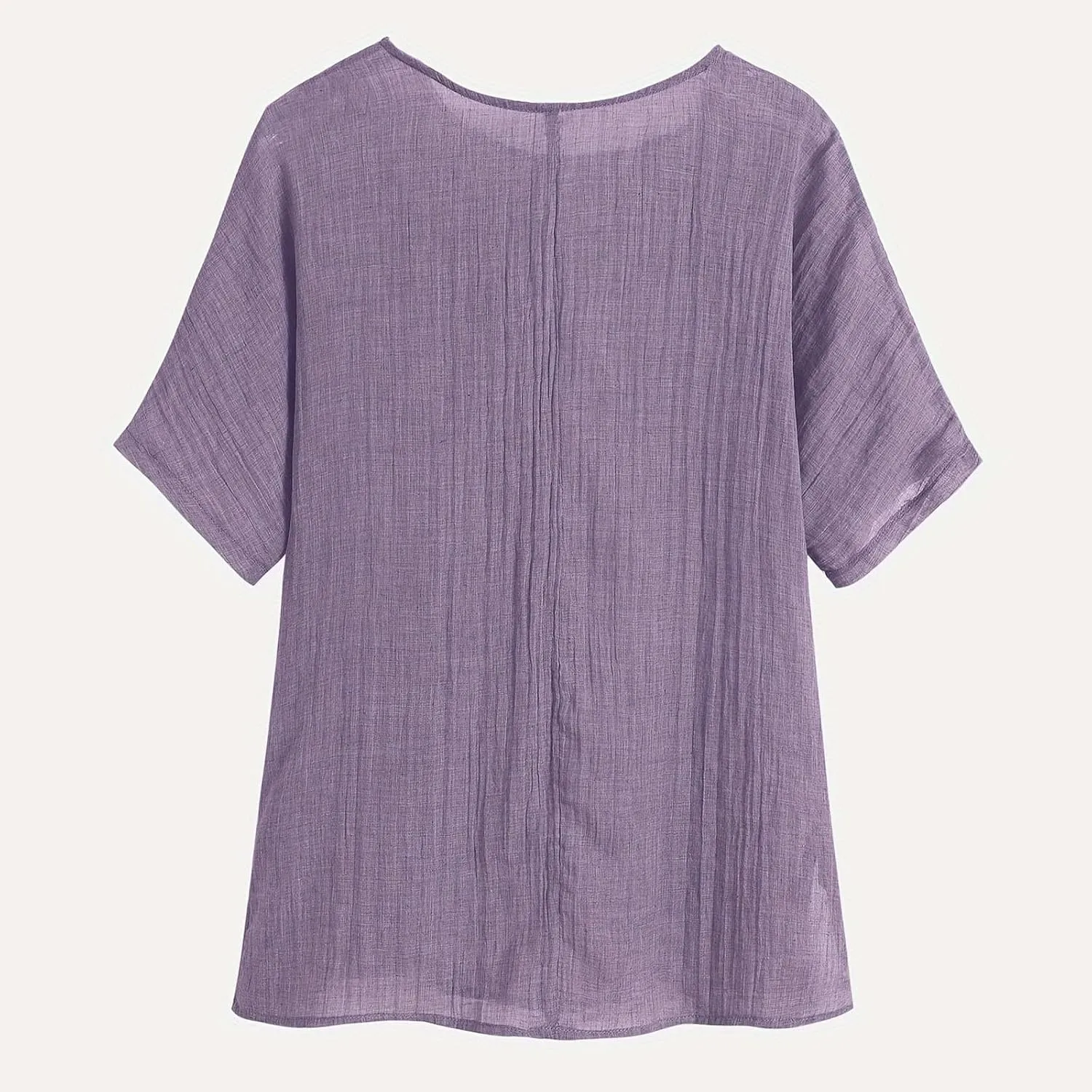 Women's Casual Summer Tops Cotton Linen Short Sleeve Shirts Fashion Print Round Neck T Shirt Loose Blouses