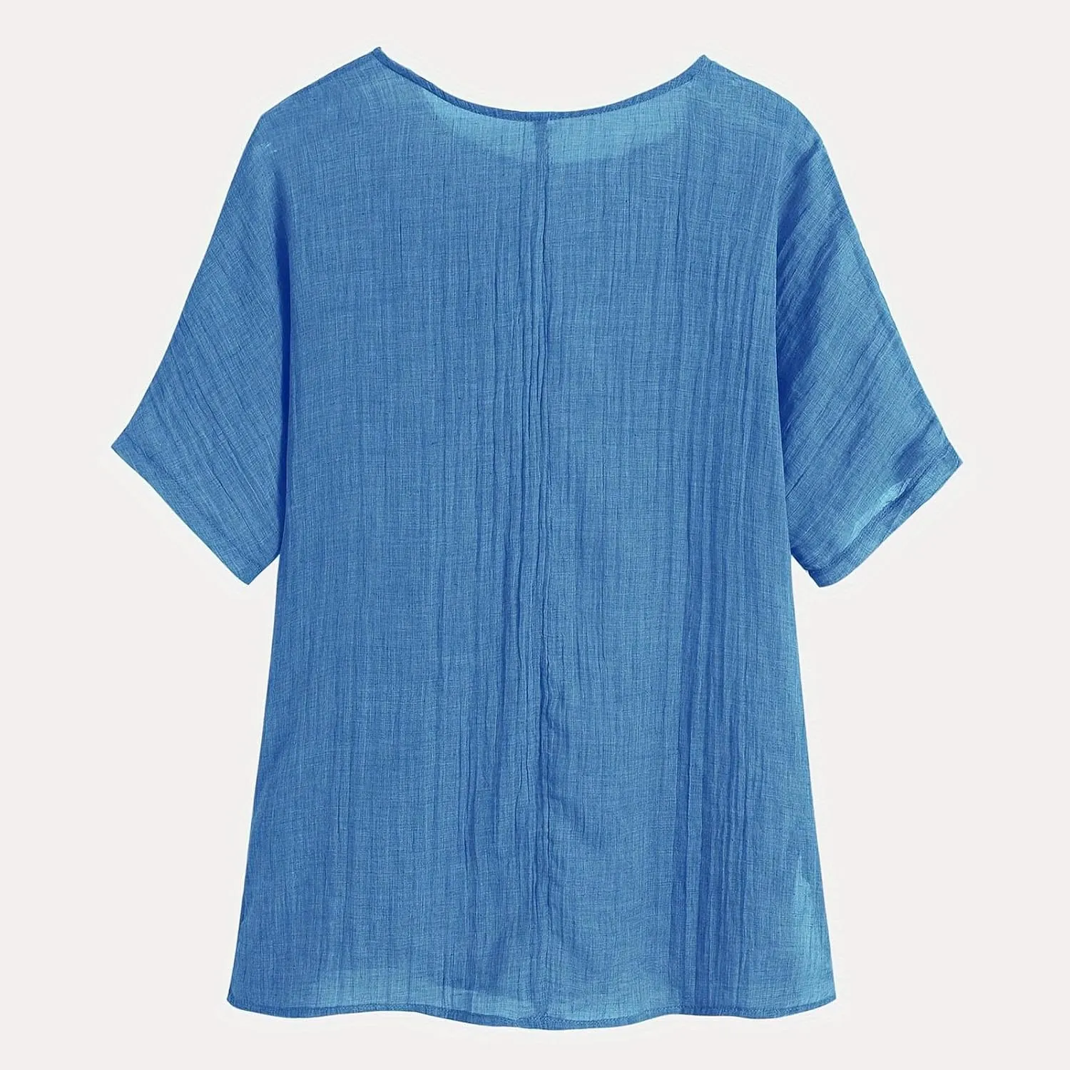 Women's Casual Summer Tops Cotton Linen Short Sleeve Shirts Fashion Print Round Neck T Shirt Loose Blouses