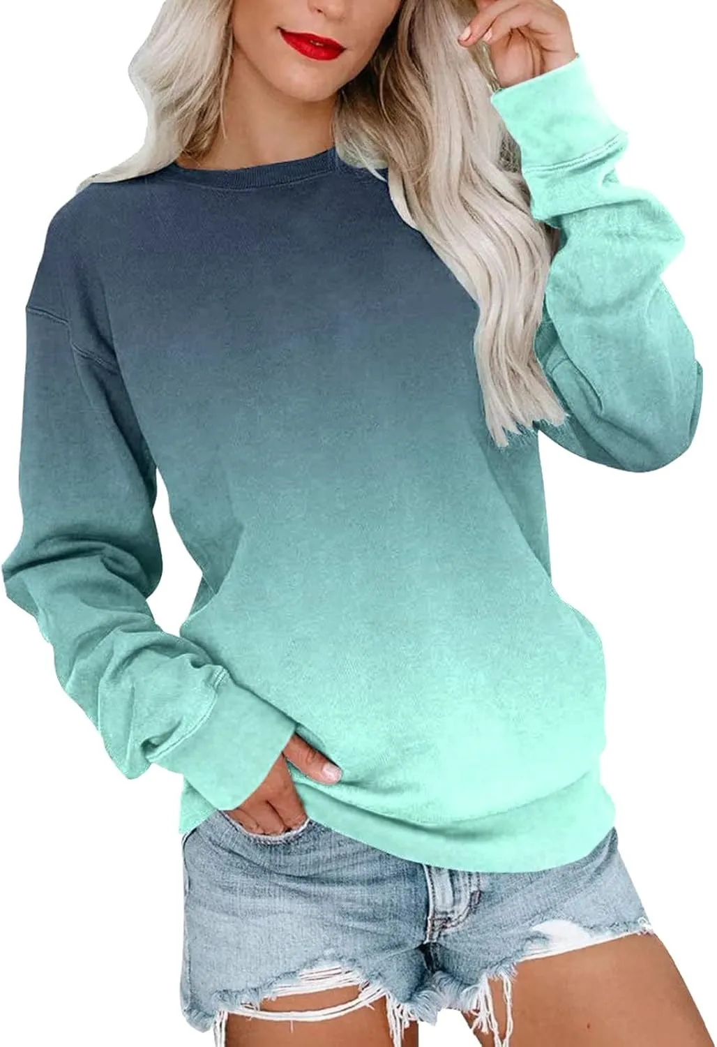 Women's Casual Sweatshirts Oversized Lightweight Dressy Tops Long Sleeve Crewneck 2023 Fall Fashion Tunic Pullover