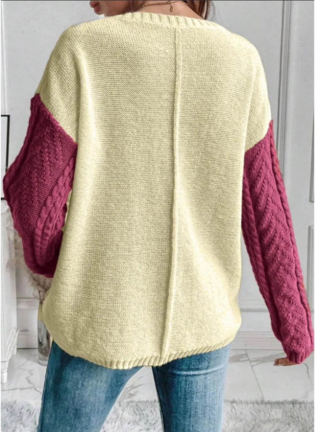 Womens Crewneck Color Block Long Sleeve Sweaters 2025 Fall Winter Cute Sweaters Cozy Knit Pullover Tops