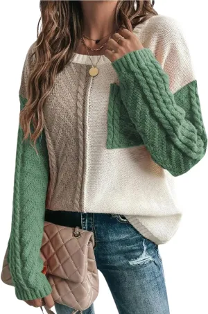 Womens Crewneck Color Block Long Sleeve Sweaters 2025 Fall Winter Cute Sweaters Cozy Knit Pullover Tops