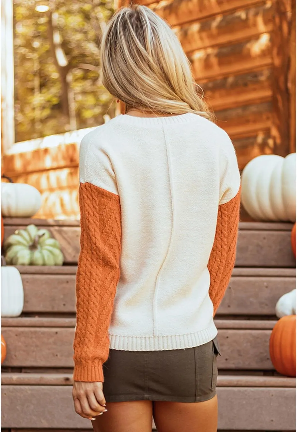 Womens Crewneck Color Block Long Sleeve Sweaters 2025 Fall Winter Cute Sweaters Cozy Knit Pullover Tops