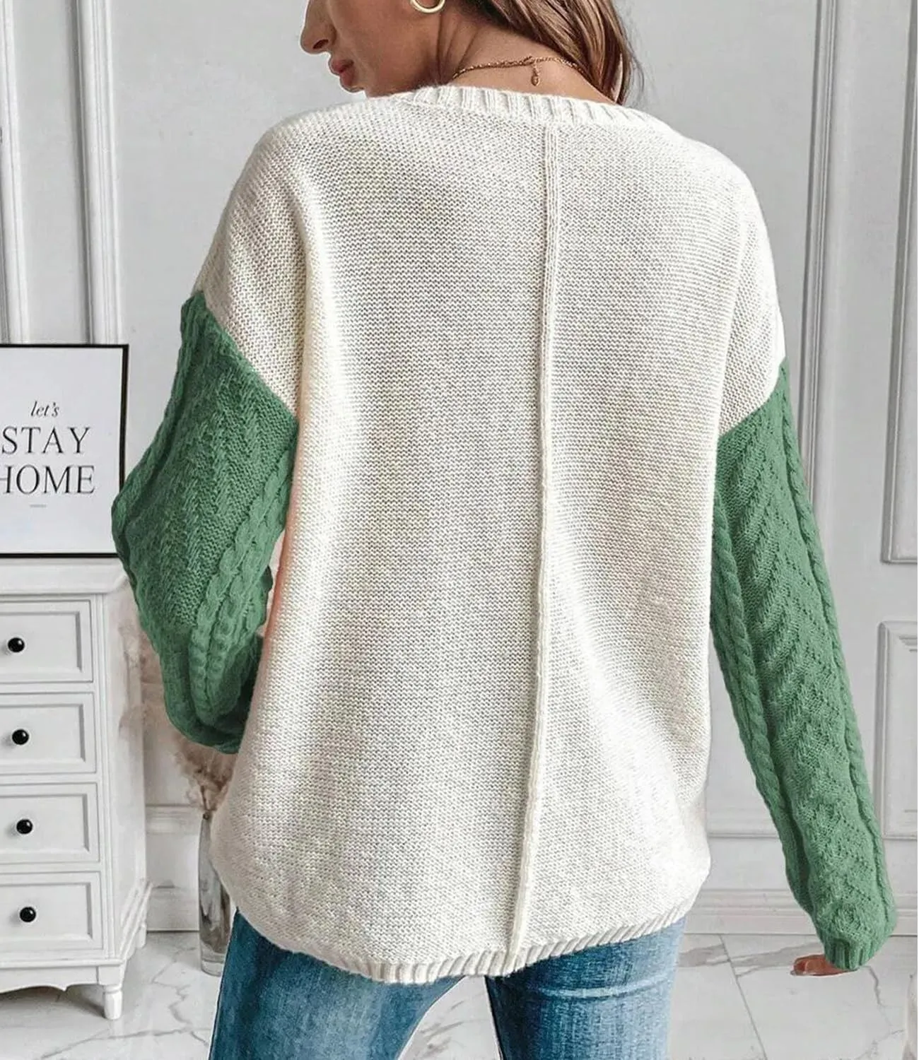 Womens Crewneck Color Block Long Sleeve Sweaters 2025 Fall Winter Cute Sweaters Cozy Knit Pullover Tops