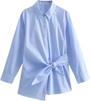 Women's Elegant Shirts Blouses Long Sleeve Lace-Up Tops Office Tops