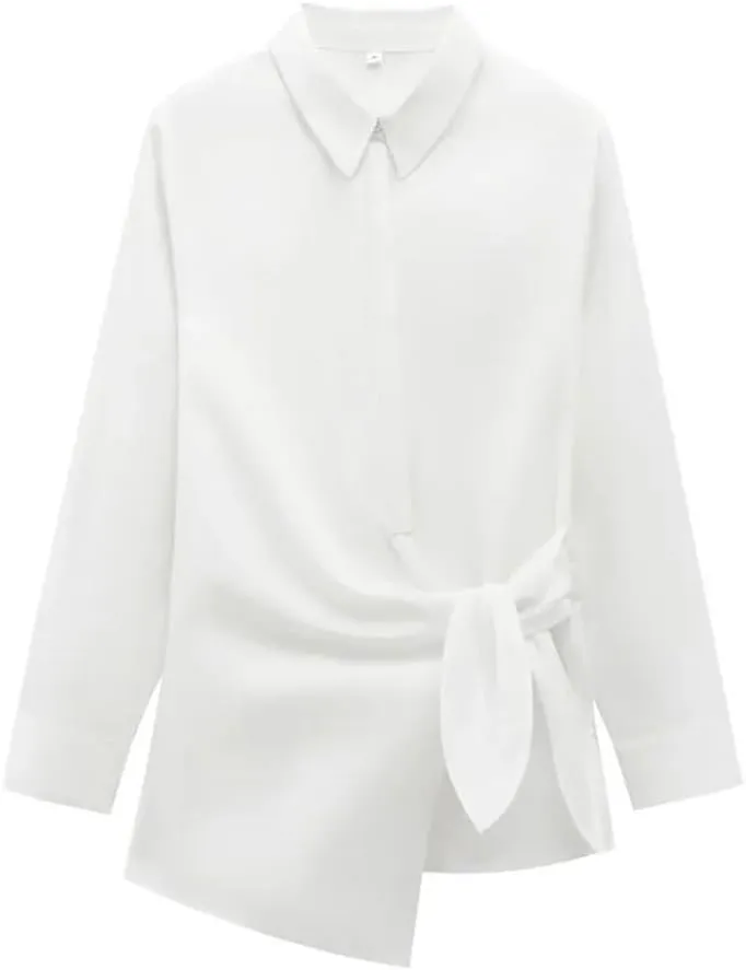 Women's Elegant Shirts Blouses Long Sleeve Lace-Up Tops Office Tops
