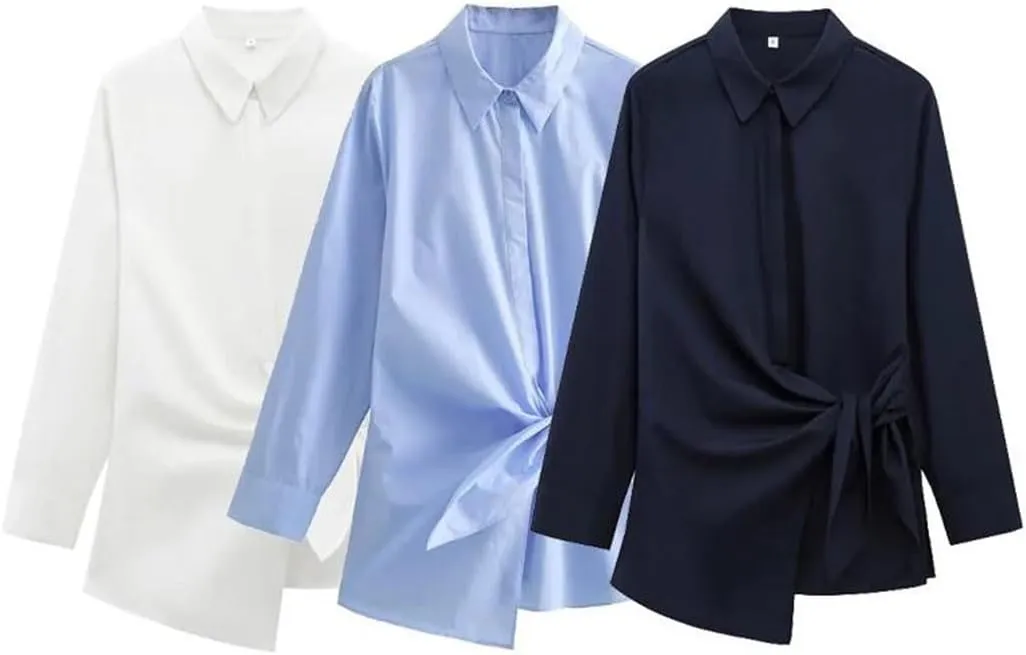 Women's Elegant Shirts Blouses Long Sleeve Lace-Up Tops Office Tops