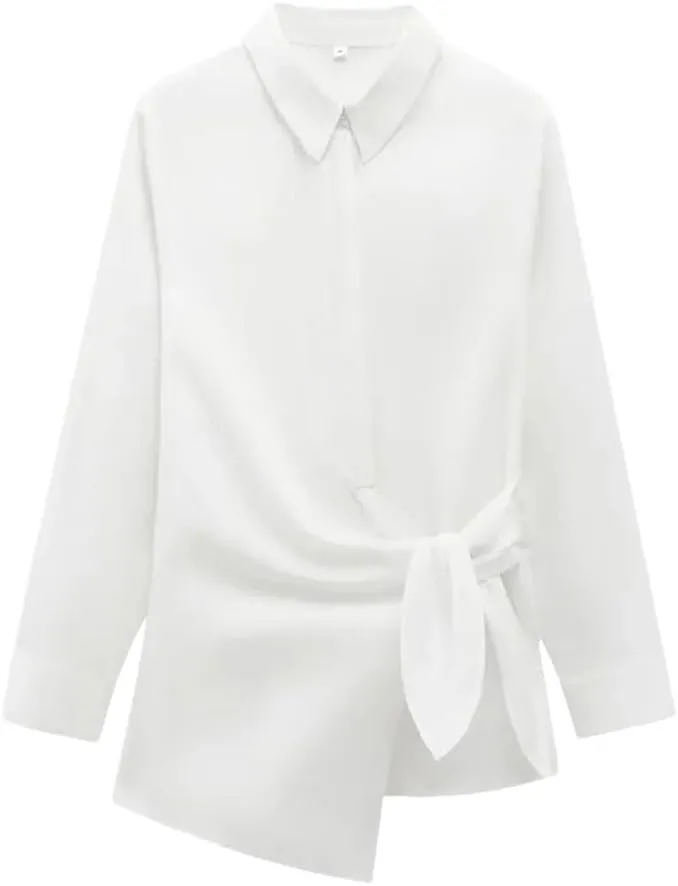 Women's Elegant Shirts Blouses Long Sleeve Lace-Up Tops Office Tops