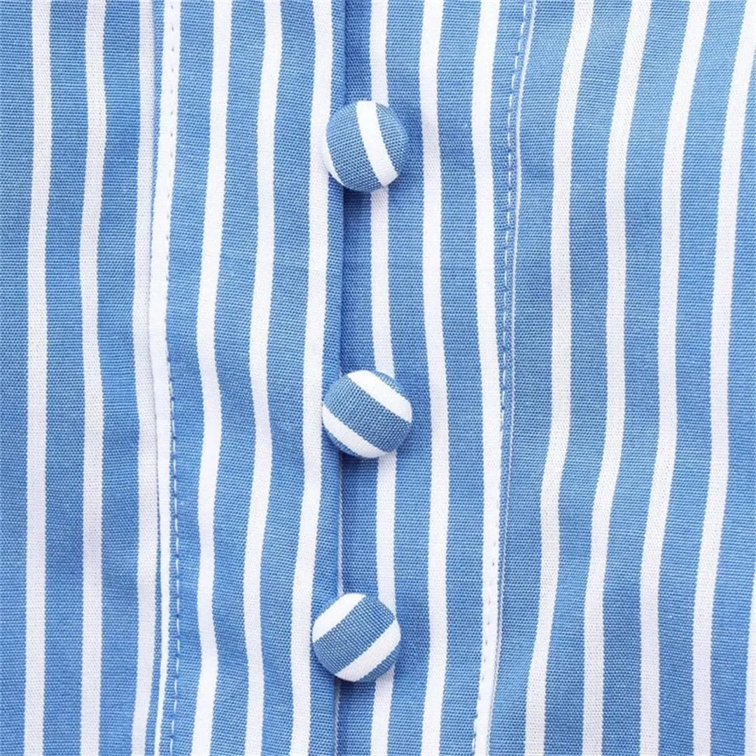 Women's Elegant Striped Shirts Long Sleeve Loose Blouses Office Ruffled Printed Tops