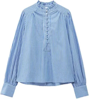 Women's Elegant Striped Shirts Long Sleeve Loose Blouses Office Ruffled Printed Tops