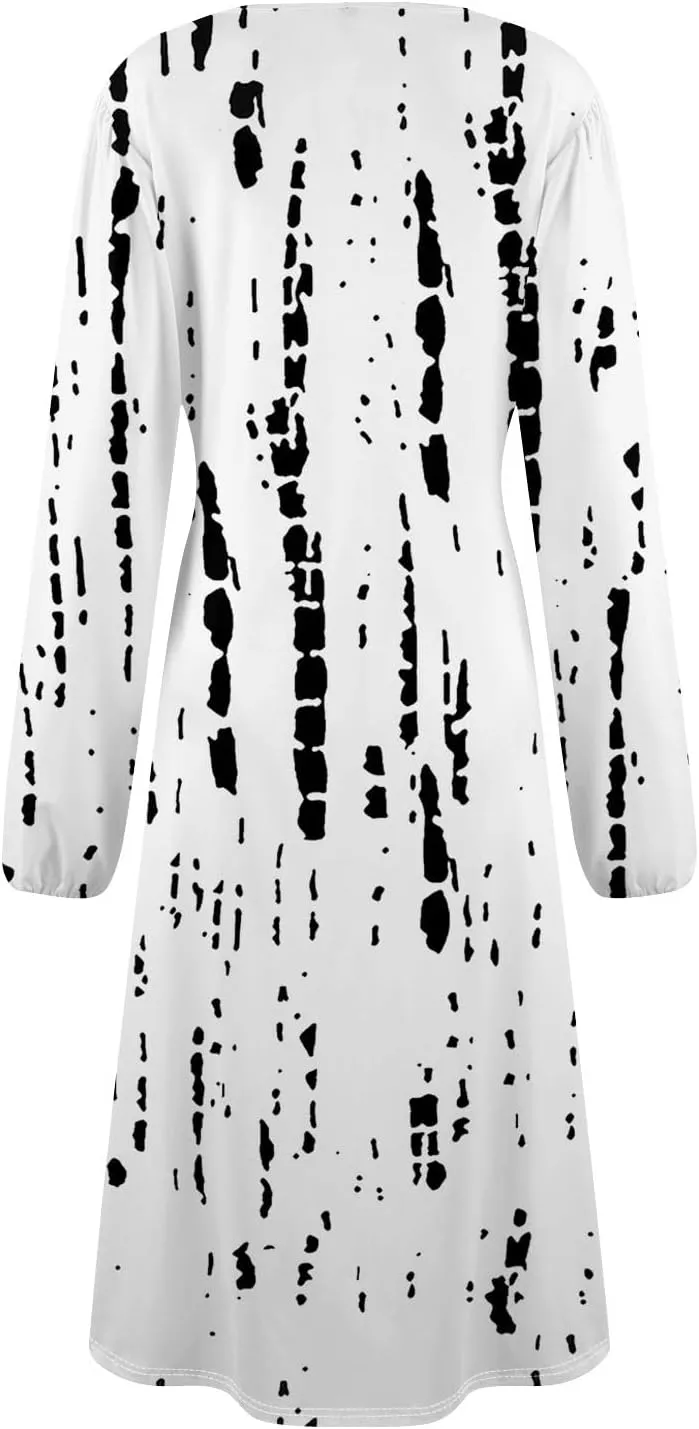 Women's Fashion Casual Print Round Neck Long Sleeve Midi Fashion Dress