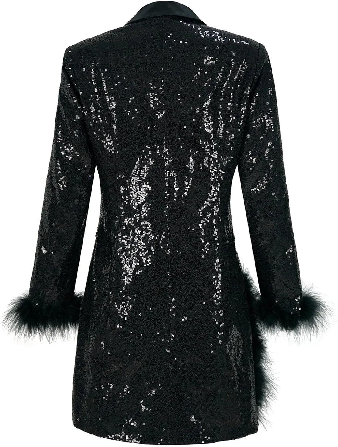 Women's Fashionable and Sexy Solid Color Deep V Long Sleeved Dress with Button Pockets Sequin Warm Winter Jackets