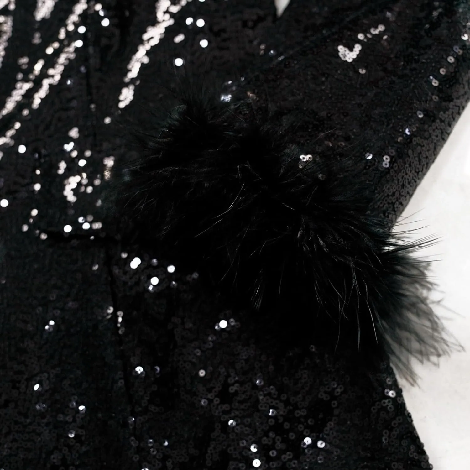 Women's Fashionable and Sexy Solid Color Deep V Long Sleeved Dress with Button Pockets Sequin Warm Winter Jackets