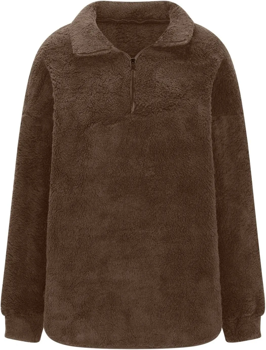 Womens Fleece Sweatshirt Half Zip Up Oversized Long Sleeve Sherpa Pullover Winter Warm Comfy Solid Color Fuzzy Tops