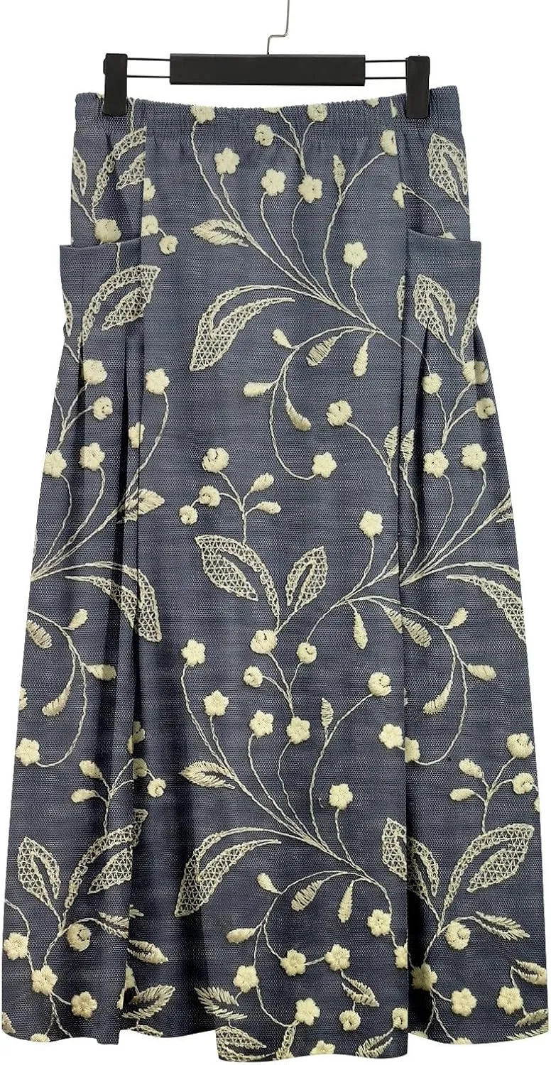 Womens Floral Boho Maxi Skirt Elastic High Waist Tiered Pleated Flowy Long Summer Casual Beach Skirt