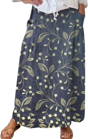 Womens Floral Boho Maxi Skirt Elastic High Waist Tiered Pleated Flowy Long Summer Casual Beach Skirt