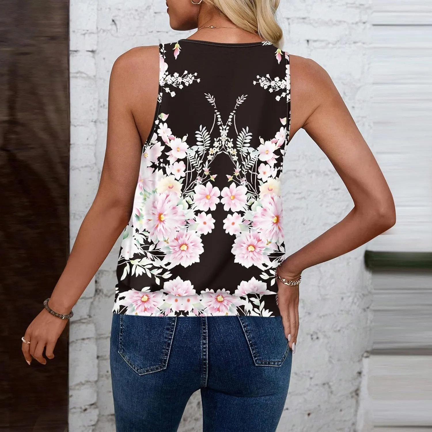 Womens Graphic T Shirts Casual V Neck Tank Tops Summer Sleeveless Tunic Flowy Loose Blouses Travel Clothes