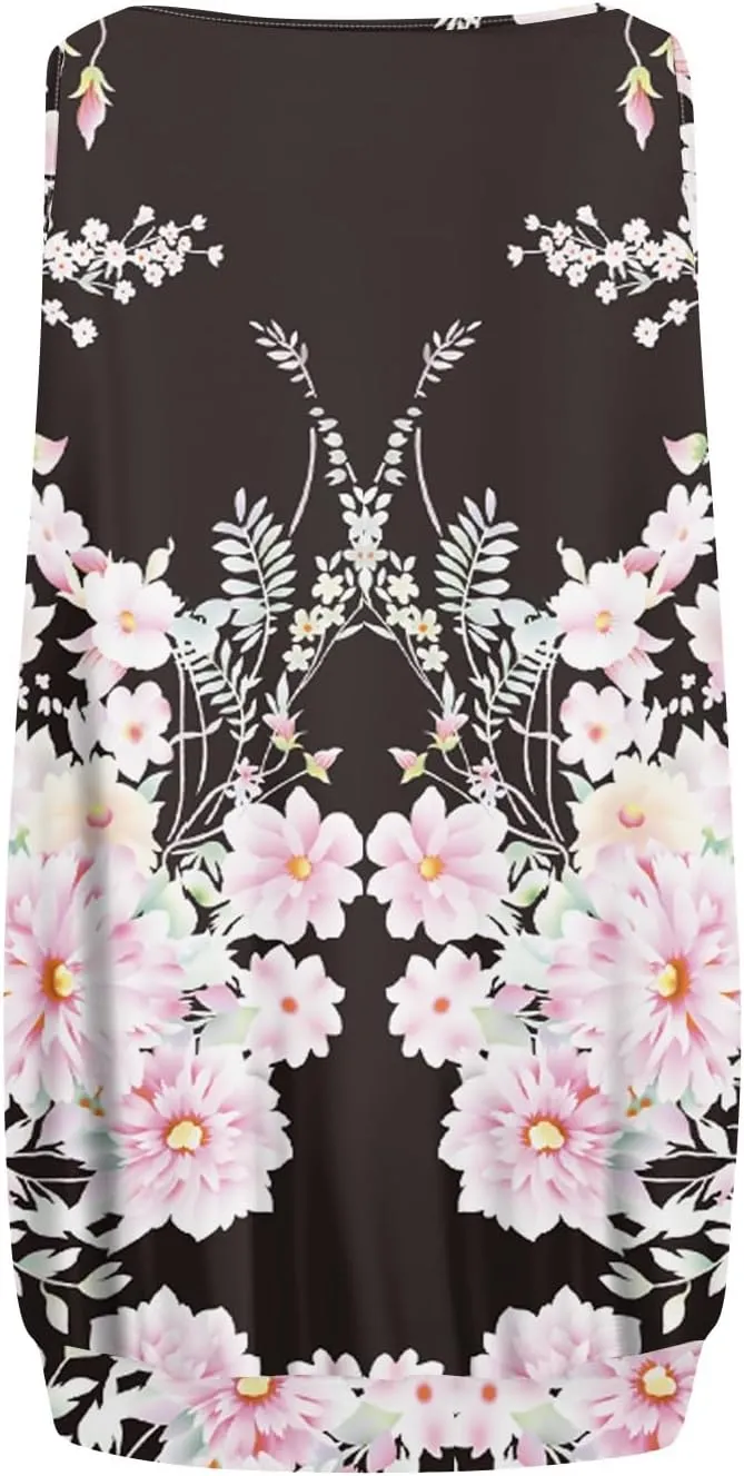Womens Graphic T Shirts Casual V Neck Tank Tops Summer Sleeveless Tunic Flowy Loose Blouses Travel Clothes
