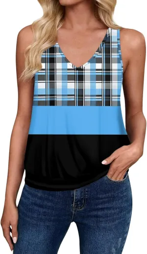 Womens Graphic T Shirts Casual V Neck Tank Tops Summer Sleeveless Tunic Flowy Loose Blouses Travel Clothes