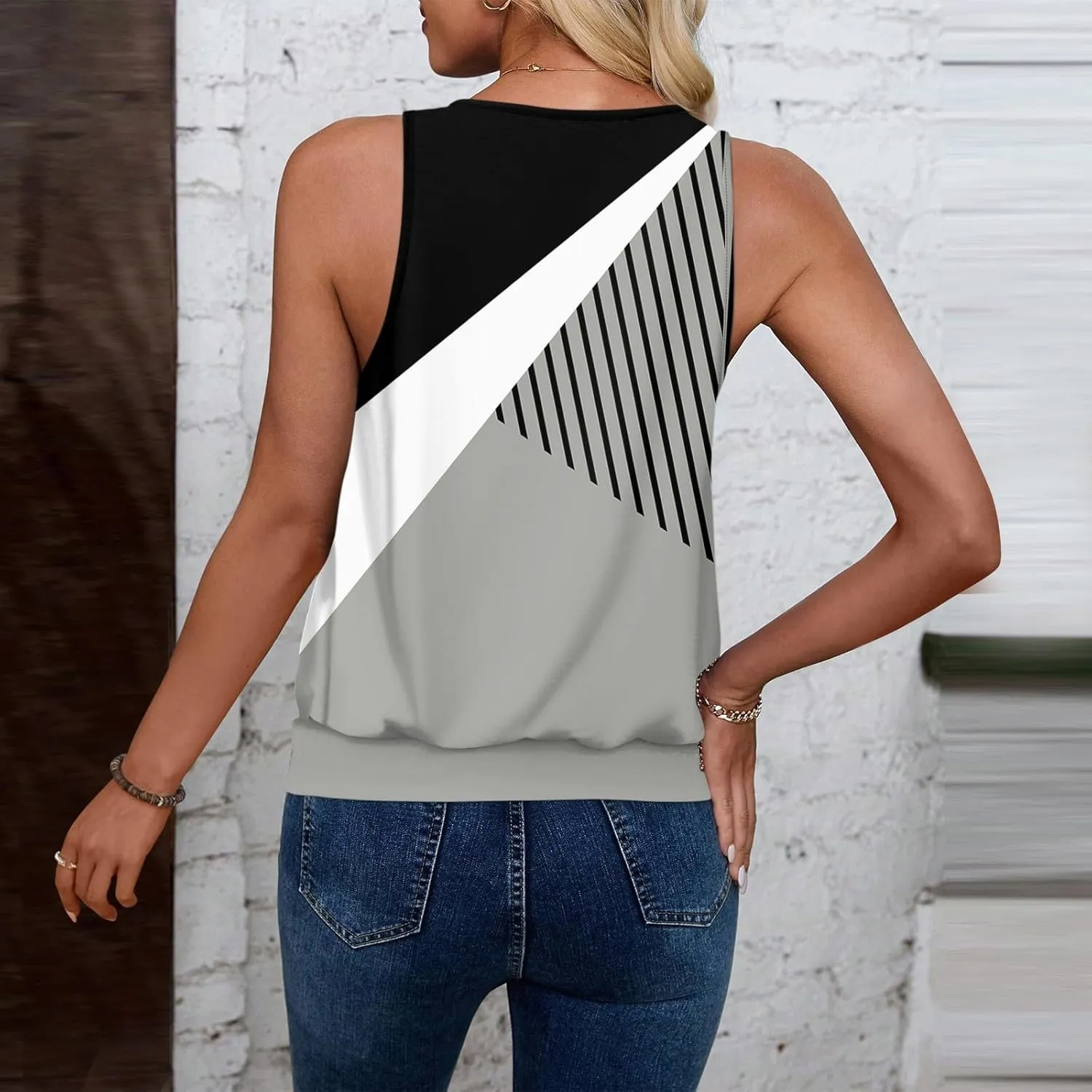 Womens Graphic T Shirts Casual V Neck Tank Tops Summer Sleeveless Tunic Flowy Loose Blouses Travel Clothes
