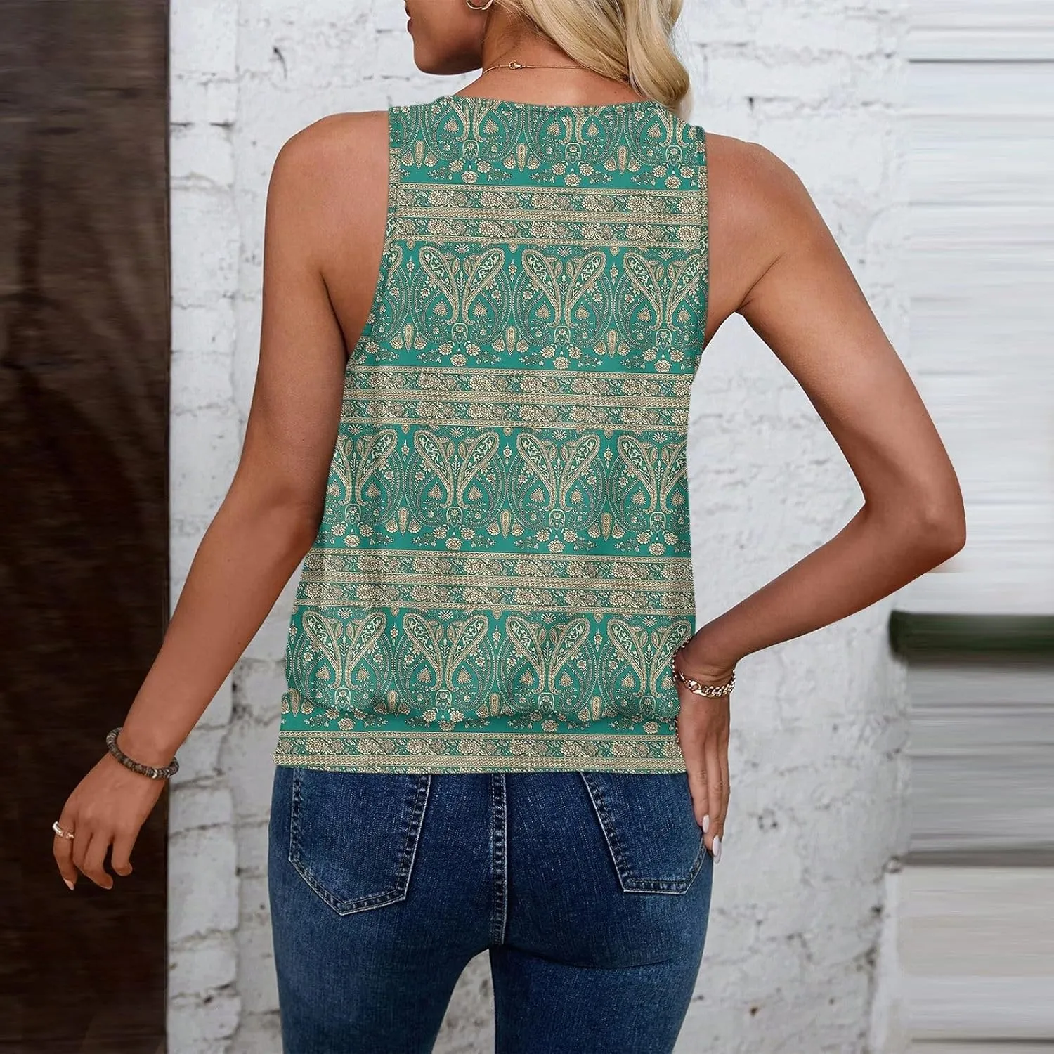Womens Graphic T Shirts Casual V Neck Tank Tops Summer Sleeveless Tunic Flowy Loose Blouses Travel Clothes