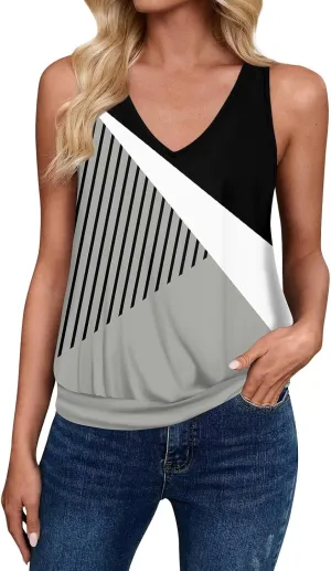 Womens Graphic T Shirts Casual V Neck Tank Tops Summer Sleeveless Tunic Flowy Loose Blouses Travel Clothes