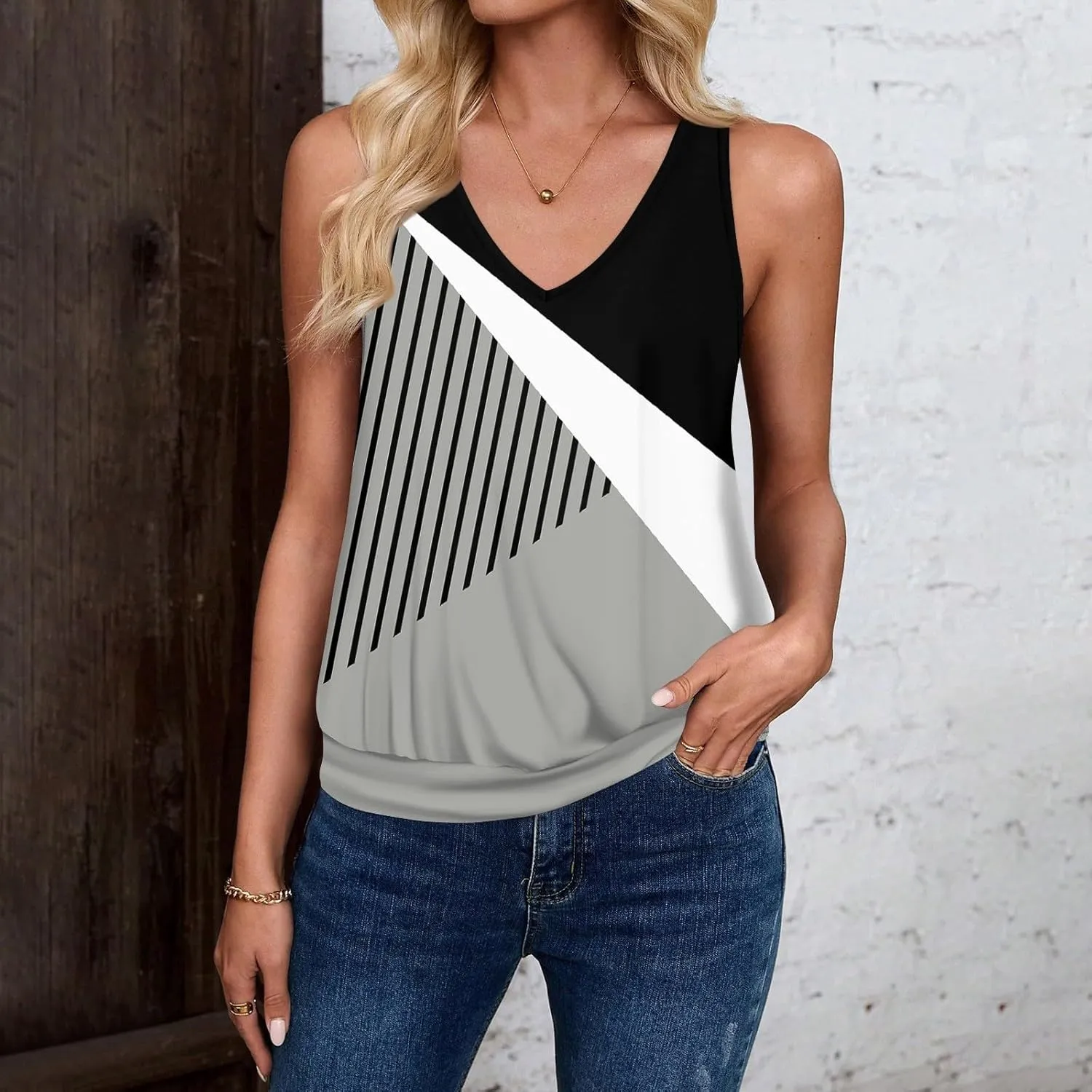 Womens Graphic T Shirts Casual V Neck Tank Tops Summer Sleeveless Tunic Flowy Loose Blouses Travel Clothes