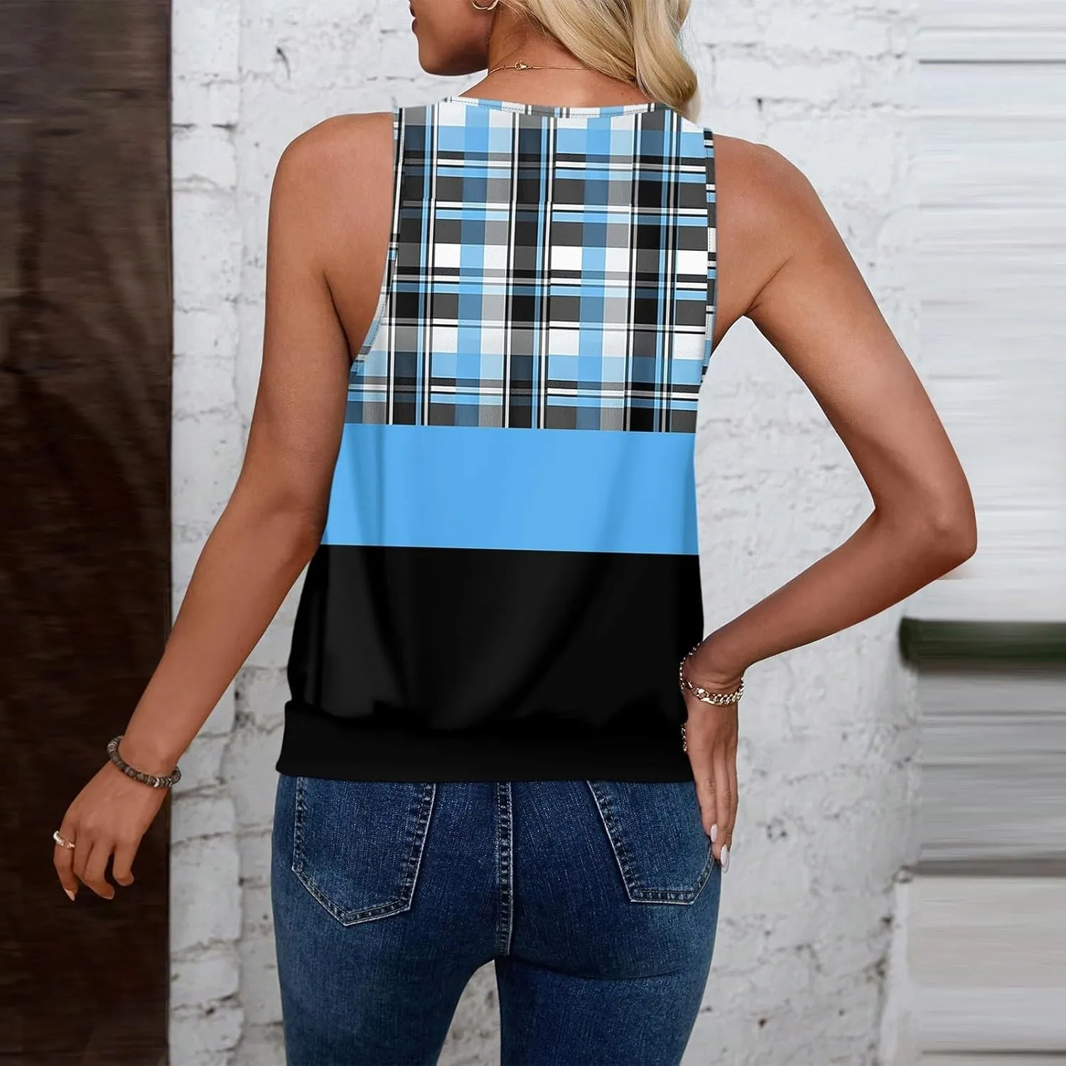 Womens Graphic T Shirts Casual V Neck Tank Tops Summer Sleeveless Tunic Flowy Loose Blouses Travel Clothes