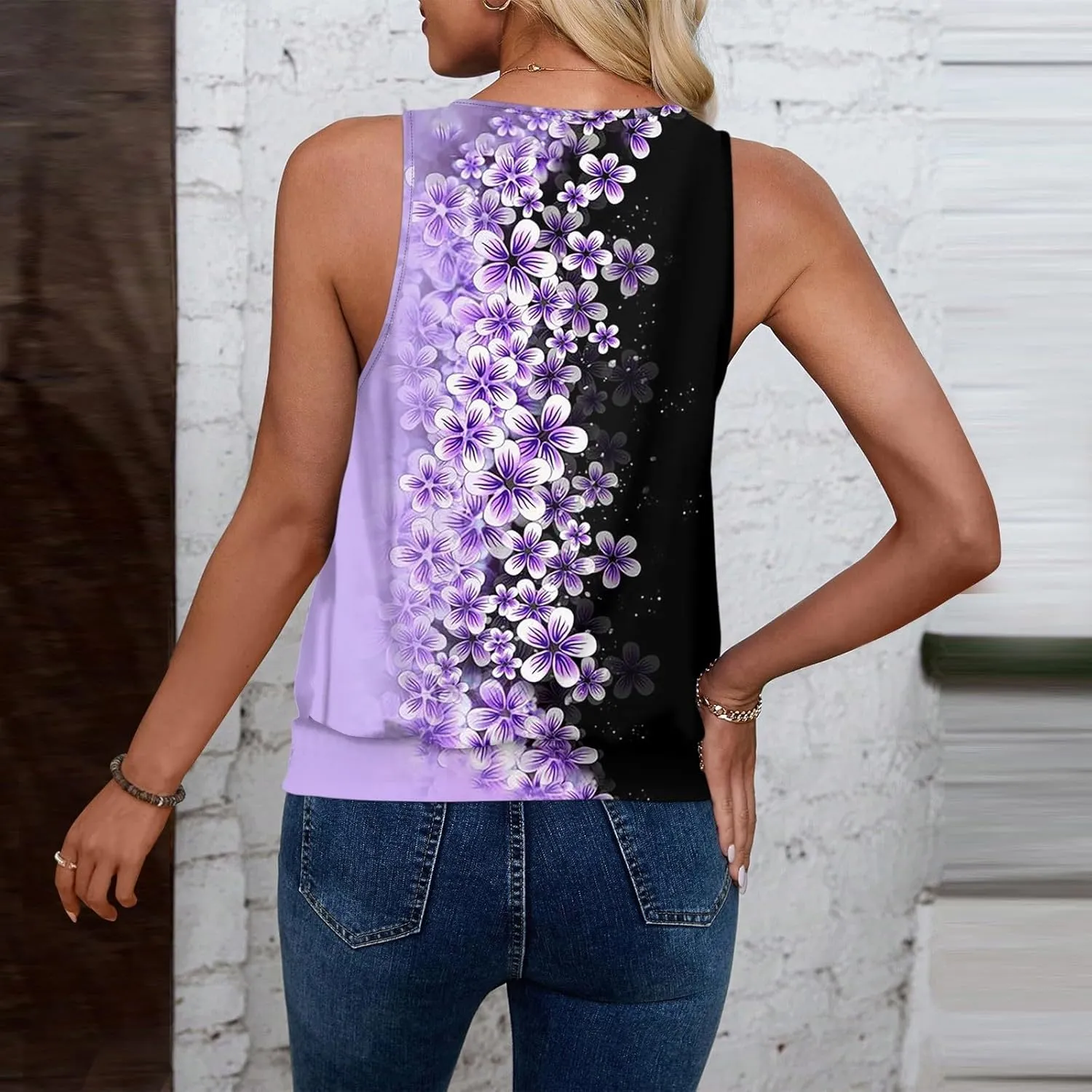 Womens Graphic T Shirts Casual V Neck Tank Tops Summer Sleeveless Tunic Flowy Loose Blouses Travel Clothes