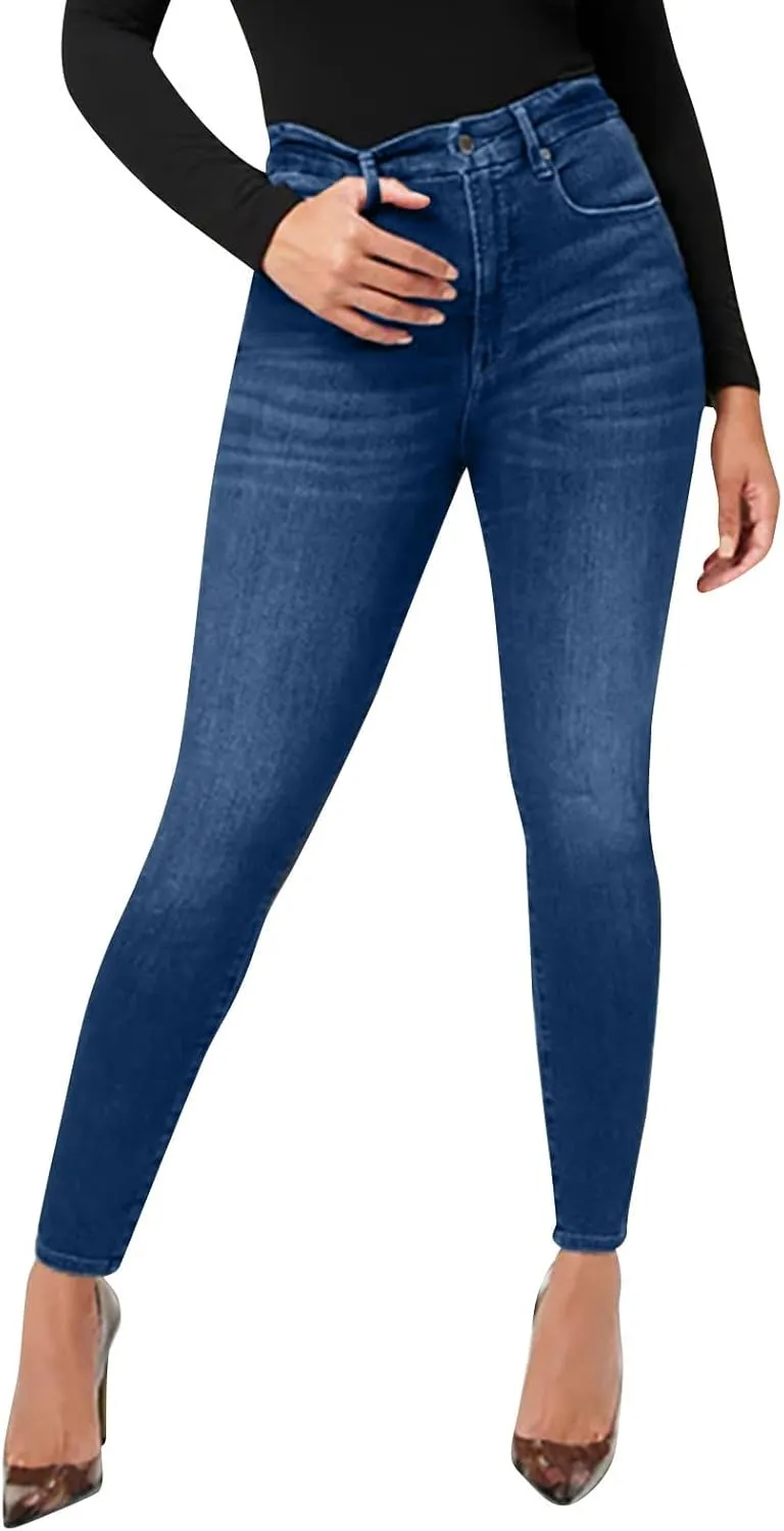 Women's High Waisted Jeans Strechy Straight Leg Denim Pants with Pockets Y2k Baggy Mid Waist Cropped Denim Pants