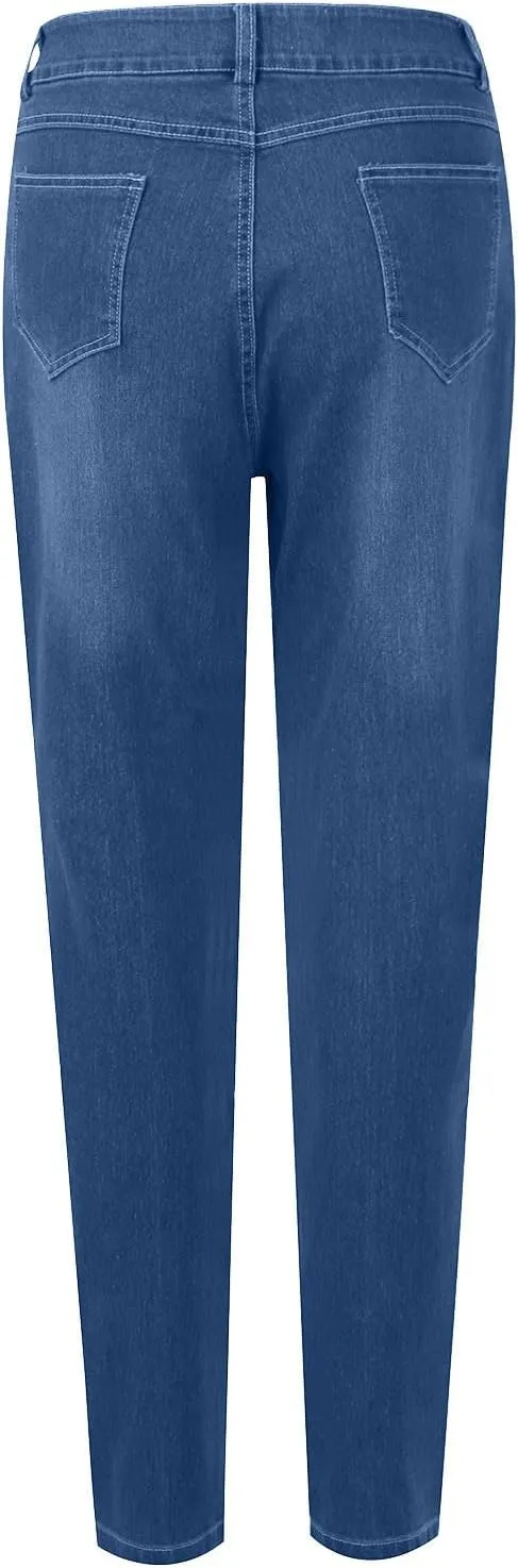 Women's High Waisted Jeans Strechy Straight Leg Denim Pants with Pockets Y2k Baggy Mid Waist Cropped Denim Pants
