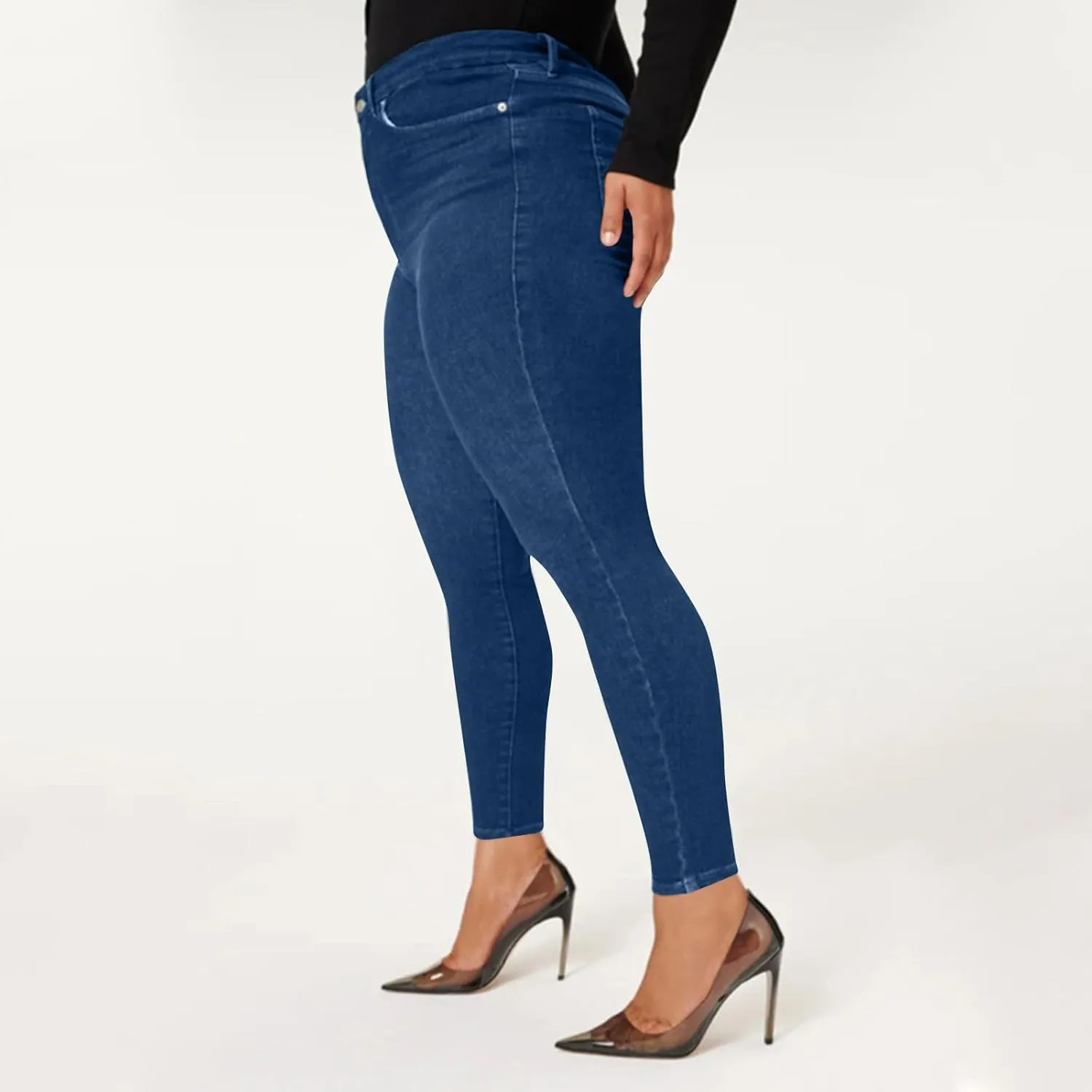 Women's High Waisted Jeans Strechy Straight Leg Denim Pants with Pockets Y2k Baggy Mid Waist Cropped Denim Pants