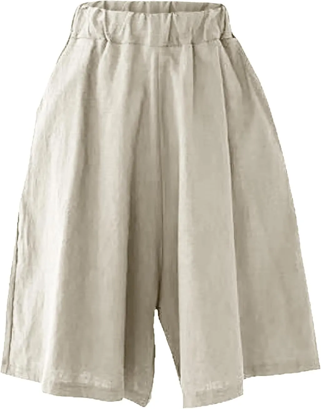 Womens Knee Length Bermuda Shorts Elastic Waist Wide Leg Casual 10" Long Shorts Loose Fit Summer Beach Shorts Pocket