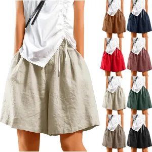 Womens Knee Length Bermuda Shorts Elastic Waist Wide Leg Casual 10" Long Shorts Loose Fit Summer Beach Shorts Pocket